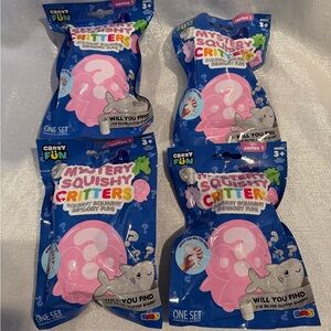 Four (4) Crazy Fun Mystery Squishy Critters Blind Bags For Gifts
